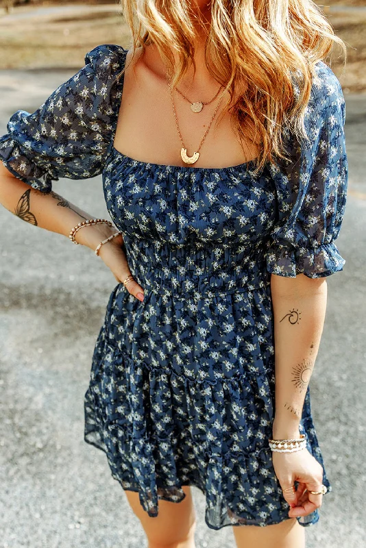 Plaid midi dresses for a fall - themed family gatheringFloral Smocked Ruffle Tiered Dress