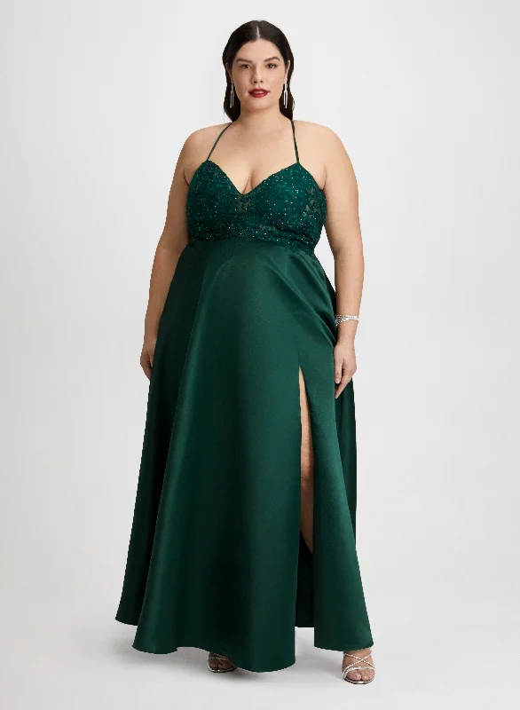 Midi dresses with sheer panels for a touch of allureSequin Detail Satin Gown