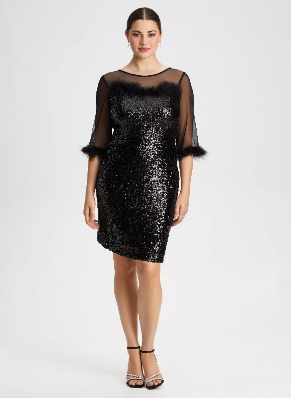 High - low midi dresses with geometric patterns for a modern partySequin & Mesh Detail Dress
