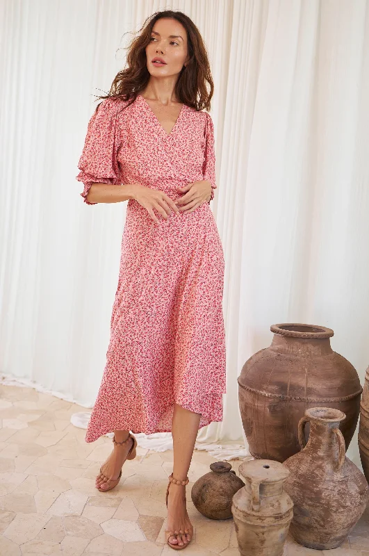 Midi dresses with side slits for a sexy and elegant appearanceSet Sail Puff Sleeve Wrap Cotton Dress