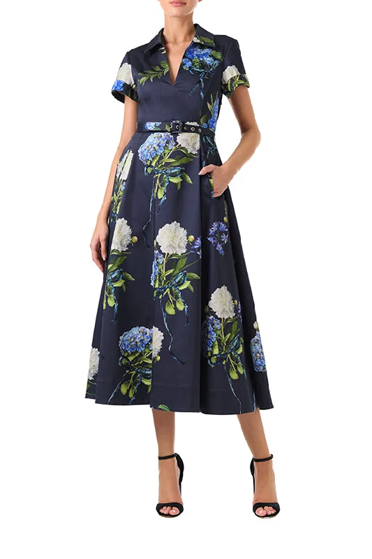 A - line midi dresses with floral prints for spring brunchesShort Sleeve Floral A-line Dress