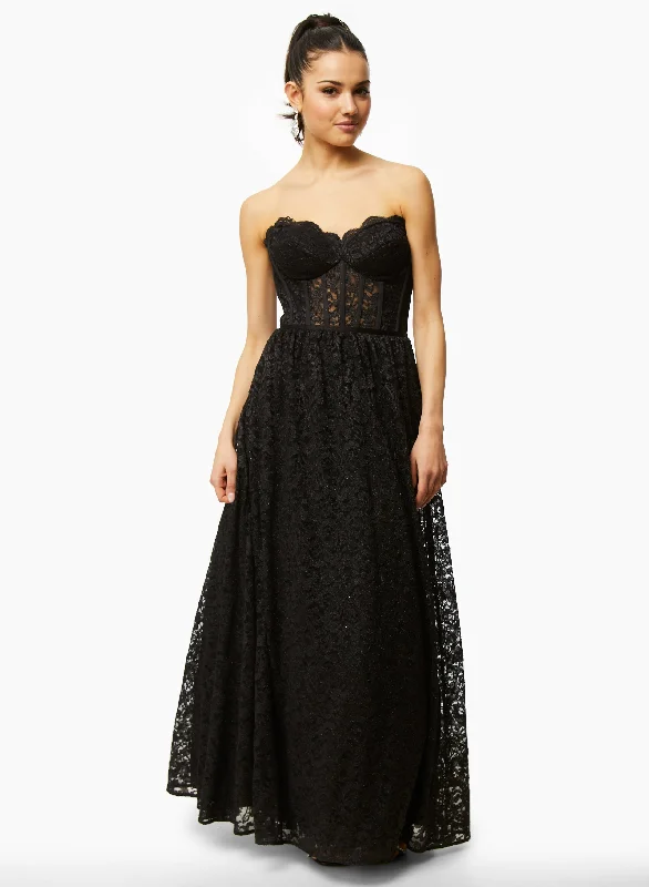 Midi dresses with fringe details for a fun and energetic styleSweetheart Neck Glitter Lace Gown