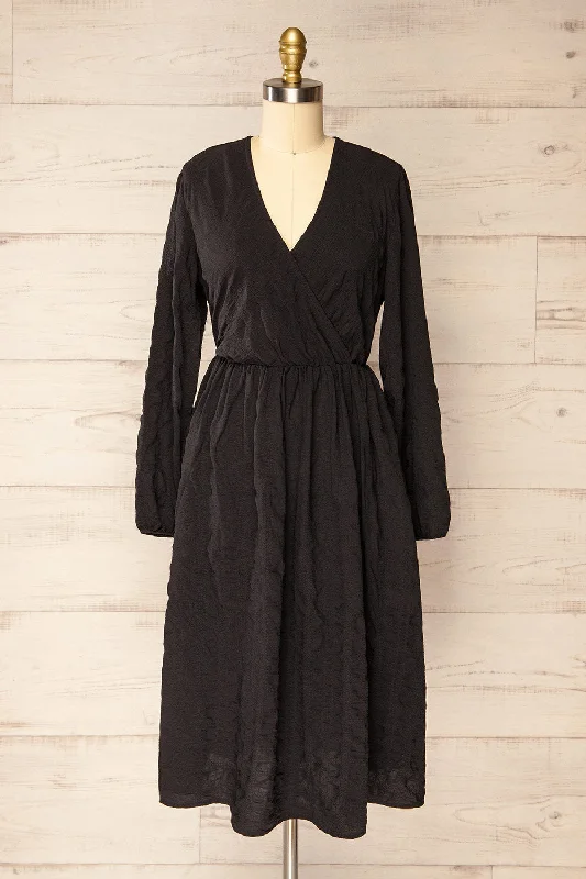 Midi dresses with denim fabric for a casual yet stylish day outSwindon | Black Chiffon Midi Dress w/ Sleeves