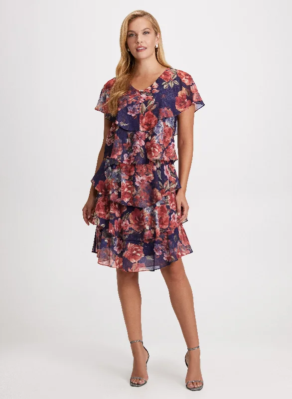 Midi dresses with pleated bodices for a classic and tailored lookTiered Floral Print Dress