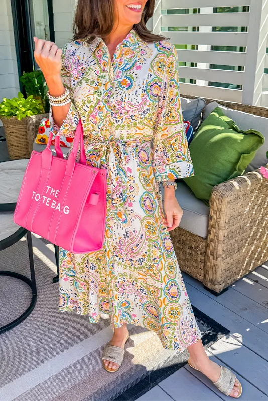 Midi dresses with button - down skirts for a unique and functional designPaisley High Waist Midi Dress