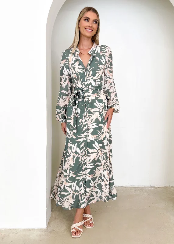 Midi dresses with button - front designs for a classic touchZrekla Midi Dress - Khaki Floral