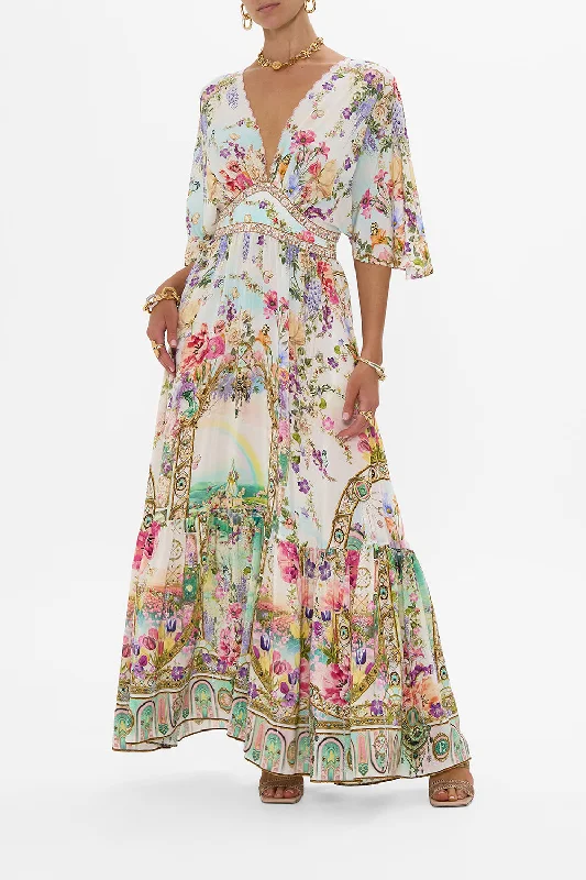 Maxi dresses with a cinched waist for a defined silhouetteWAISTED DRESS WITH HEM RUFFLE MUNCHKINLAND