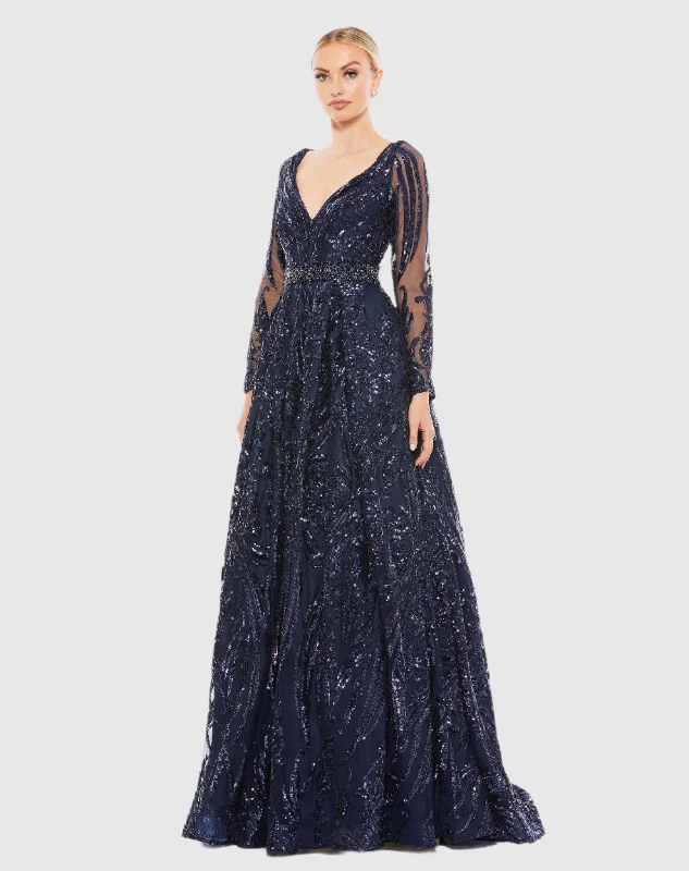 Maxi dresses with a halter neck for a stylish and sophisticated choiceLong Sleeve Embellished Evening Gown