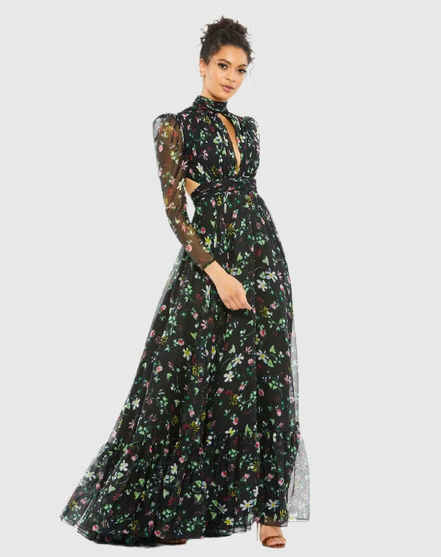 Animal print maxi dresses for a statement - making outfitFloral High Neck Puff Sleeve Gown