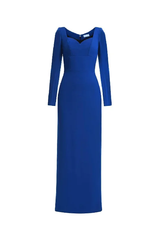 Maxi dresses with a V - neckline for a flattering and elongating shapeAriana Sheath Long Sleeved Wool Blend Maxi Dress