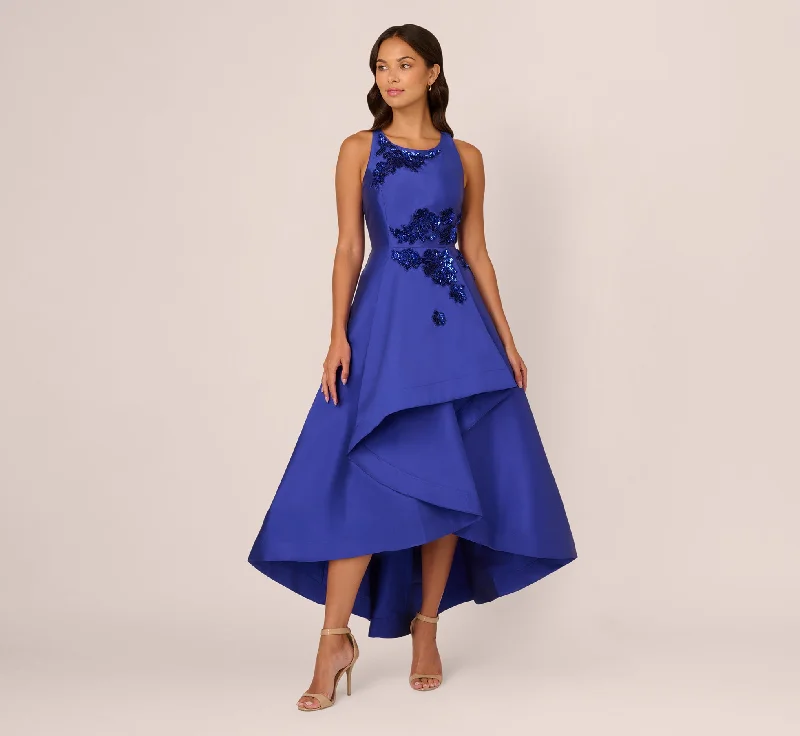 Maxi dresses with an asymmetric hem for a fashion - forward and eye - catching designBead Mikado High Low Long Dress In Ultra Blue