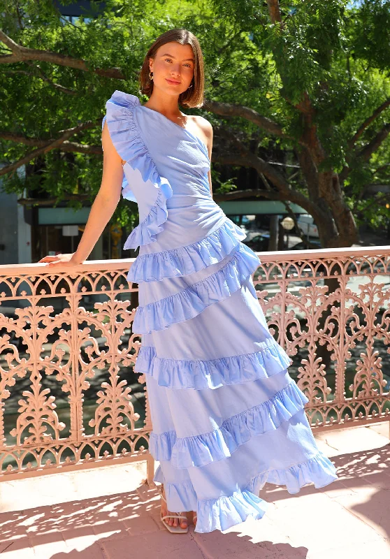 Maxi dresses with cut - out details on the sides for a modern edgeBy Nicola Adrift Frill Maxi Dress in Cornflower Blue