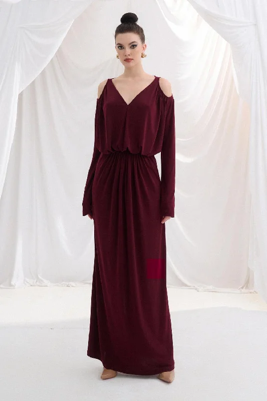 Maxi dresses with off - the - shoulder styles for a romantic and breezy lookCalliope Blouson Cold Shoulder Sleeved Cotton Maxi Dress