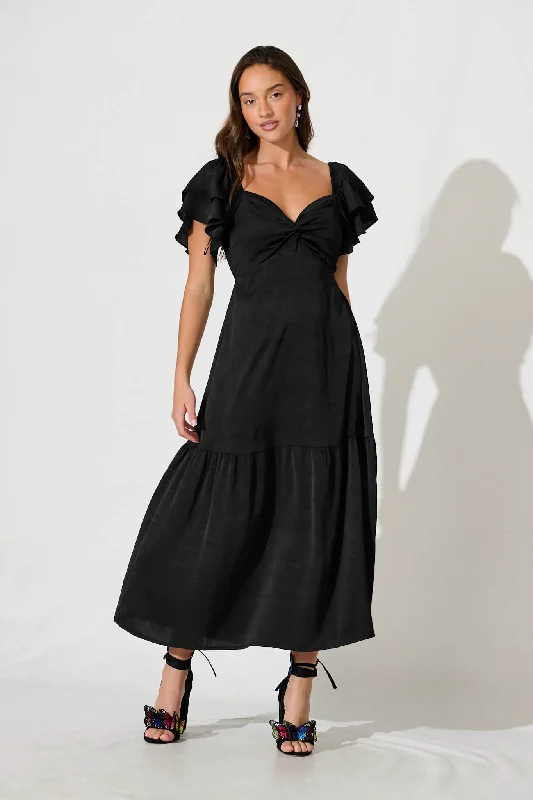 Maxi dresses with tassel accents for a fun and lively touchConstantine Maxi Dress In Black Crinkle Satin