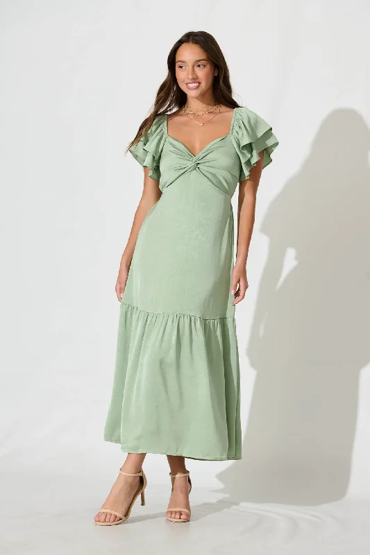 Maxi dresses with a keyhole back for a sexy detailConstantine Maxi Dress In Pale Green Crinkle Satin