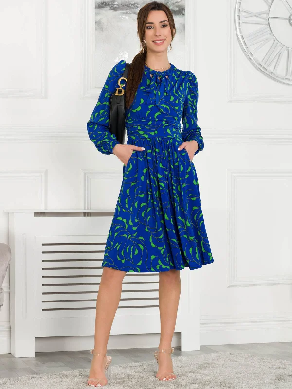 Maxi dresses with thin spaghetti straps for a delicate and feminine feelAllyn Bow Neck Long Sleeve Dress, Royal Multi