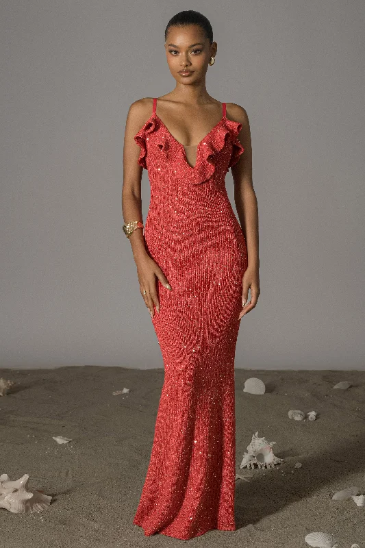 Maxi dresses with an asymmetric hem for a fashion - forward and eye - catching designCoral Midnight Sparkle Maxi Dress