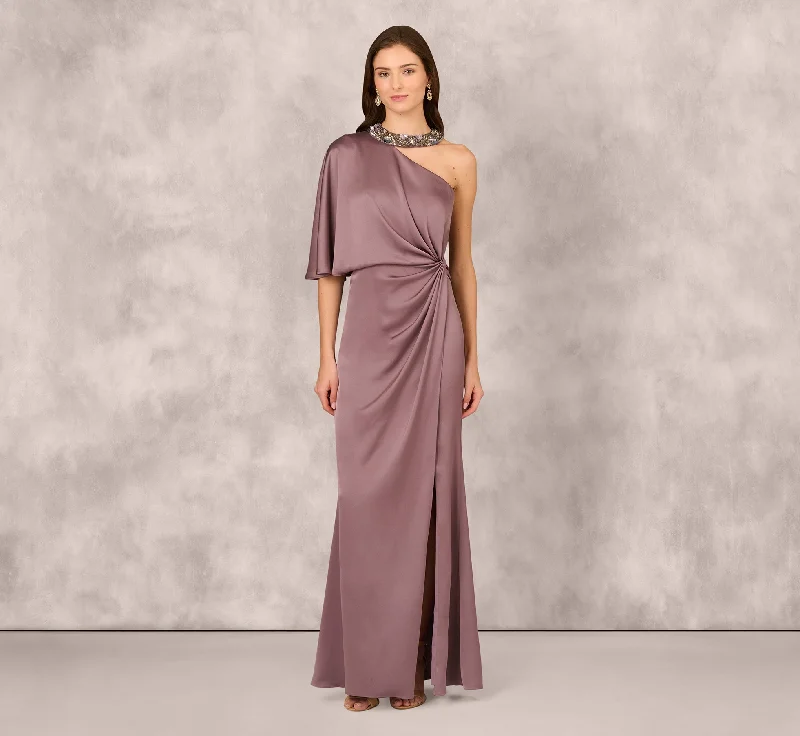 Maxi dresses with an empire waist for a flattering fit on all body typesCrepe Back Satin One Shoulder Long Dress In Moonstone