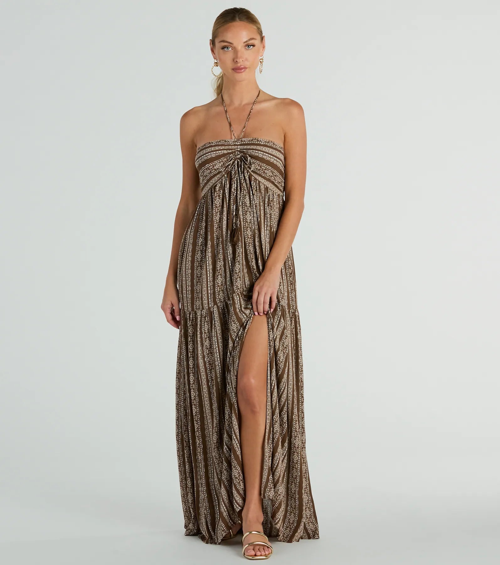 Animal print maxi dresses for a statement - making outfitDesert Princess Halter Maxi Dress With Pockets