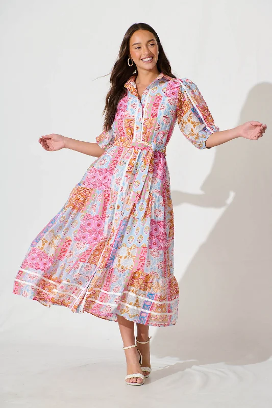 Maxi dresses with a pleated skirt for a timeless and elegant appearanceDion Maxi Shirt Dress In Multi Patchwork Print