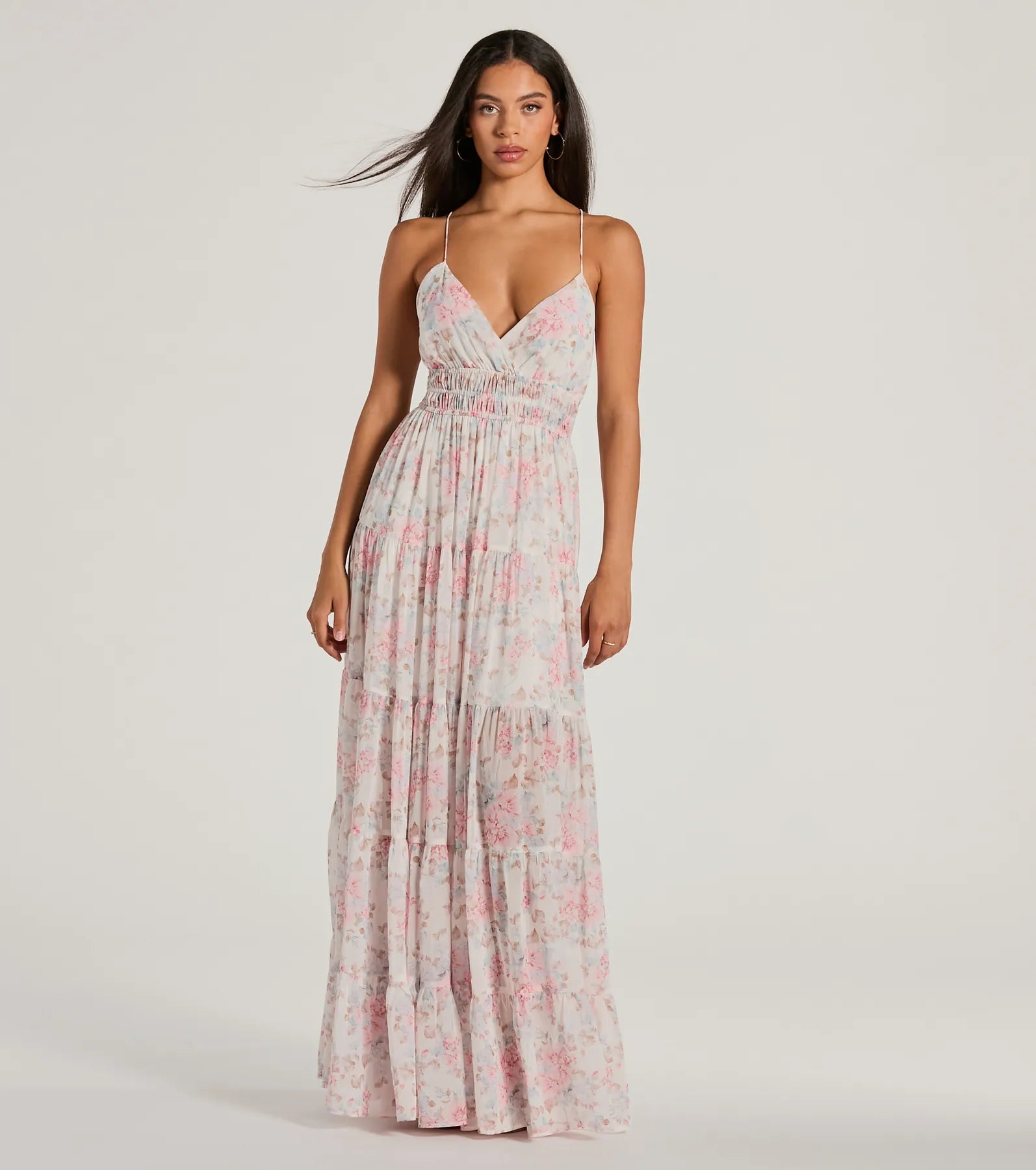 Maxi dresses with a cinched waist for a defined silhouetteExceptional Bliss Lace-Up Floral Chiffon Maxi Dress