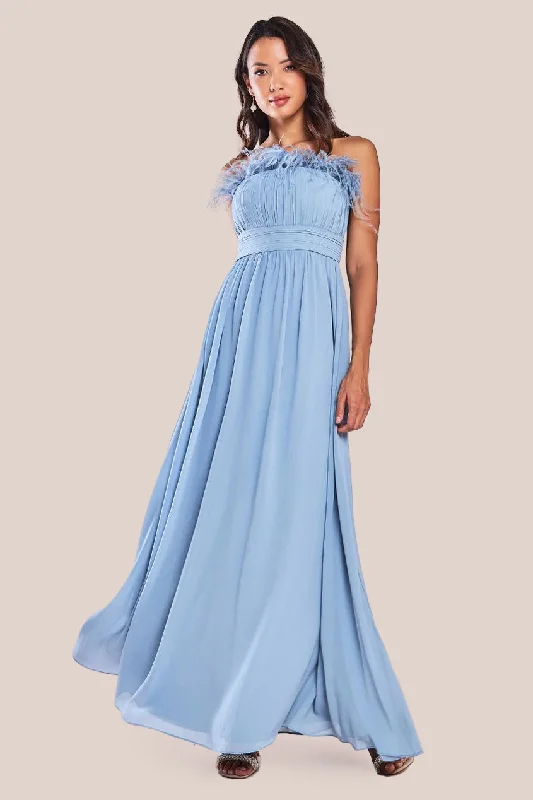 Strapless maxi dresses for a beachside vacationGoddiva Bridesmaids Chiffon Maxi Dress - Blue