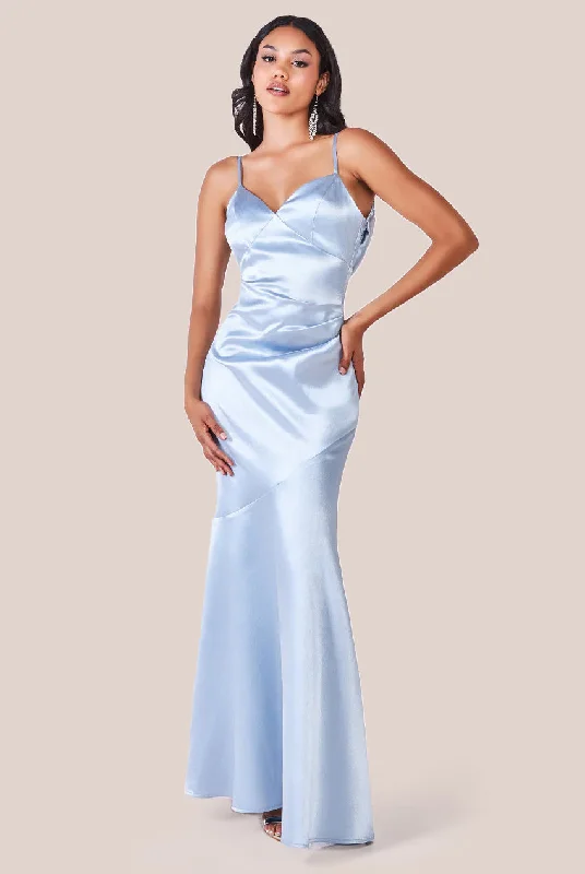 Maxi dresses with a pleated skirt for a timeless and elegant appearanceGoddiva Cowl Back Satin Maxi Dress - Blue