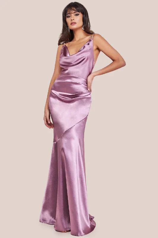 Maxi dresses with a pleated skirt for a timeless and elegant appearanceGoddiva Cowl Neck With Strappy Back Satin Maxi - Blush