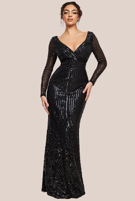 Maxi dresses with pocket details for added functionalityGoddiva Long Sleeve Sequin V Wrap Maxi Dress - Black