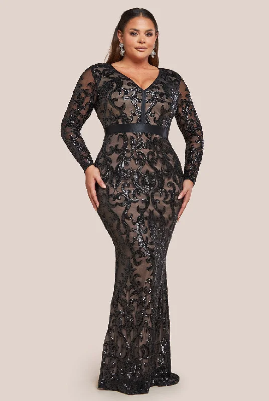 Maxi dresses with a cinched waist for a defined silhouetteGoddiva Plus Embroidered Sequin & Mesh Maxi Dress - Black