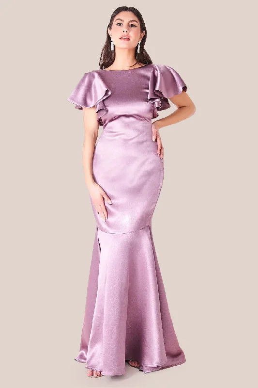 Maxi dresses with a ruffled neckline for a charming lookGoddiva Satin Flutter Sleeve Mermaid - Rosepink