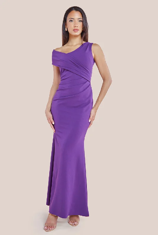 Velvet maxi dresses with long sleeves for winter weddingsGoddiva Scuba Crepe  Off The Shoulder Maxi - Purple