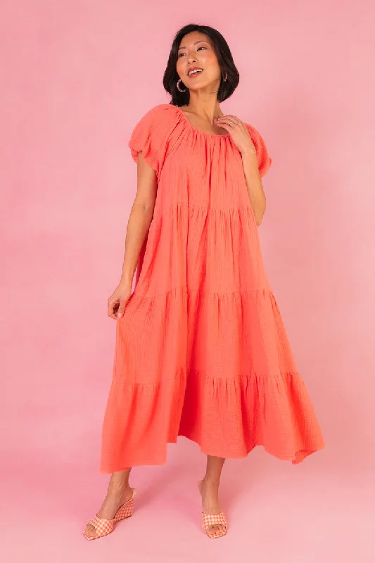 Printed maxi dresses with abstract patterns for an artistic lookHarvey Dress in Coral