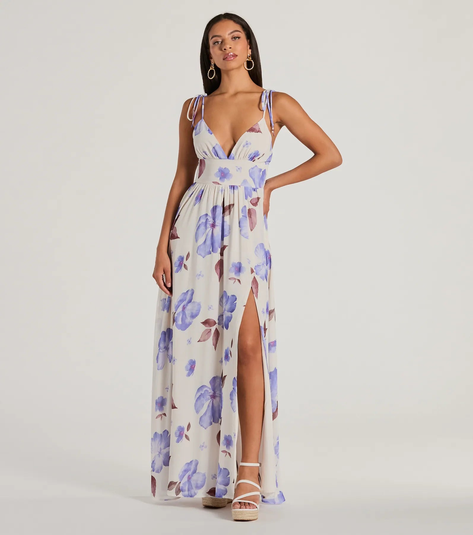 Maxi dresses with embroidered floral motifs for a unique designIrresistibly Sweet V-Neck Floral Chiffon Maxi Dress