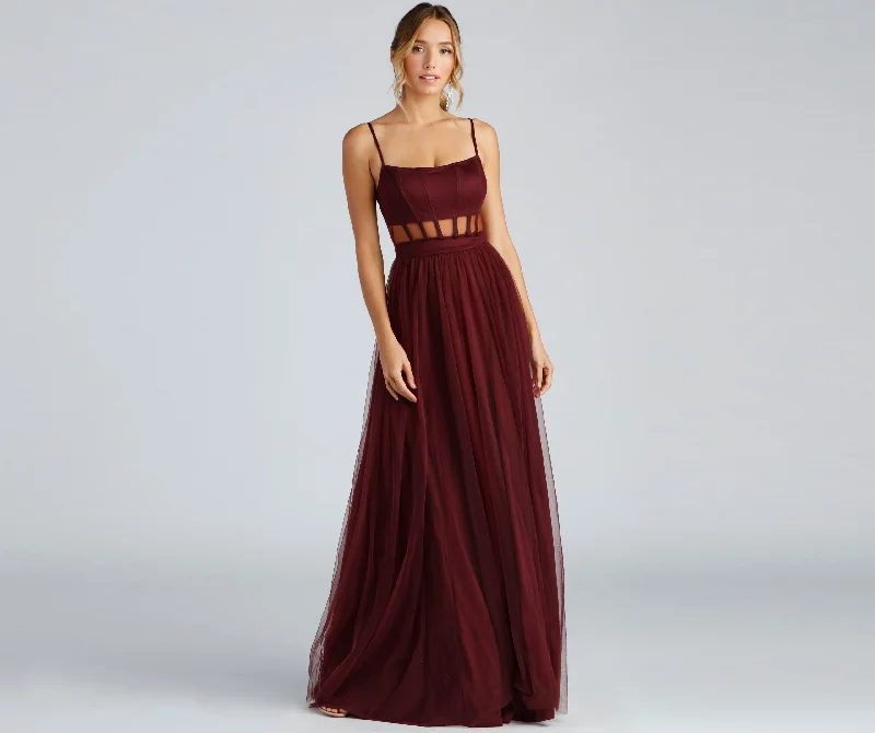 Velvet maxi dresses with long sleeves for winter weddingsKim Mesh Corset Tulle Formal Dress