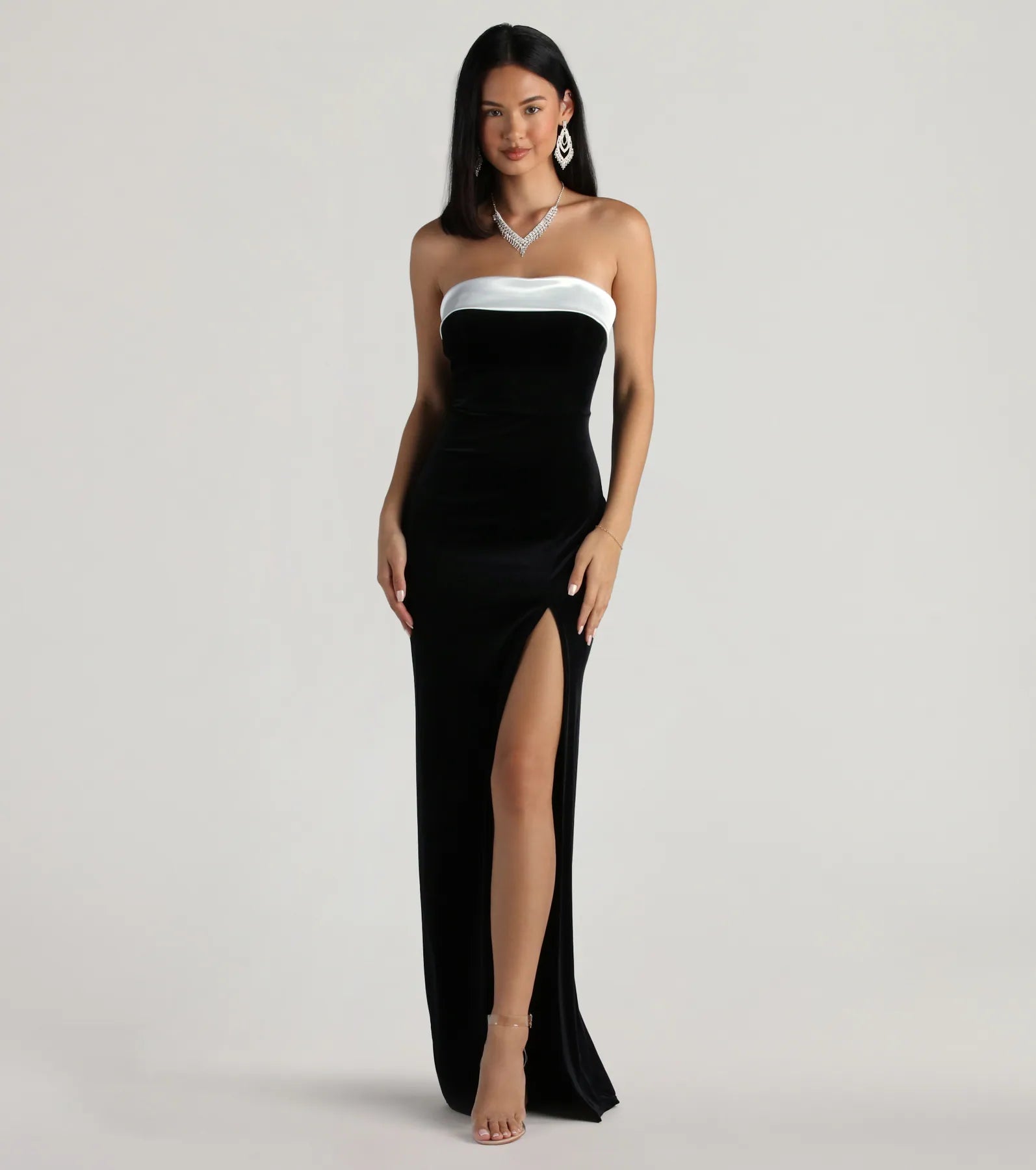 Polyester maxi dresses for easy - care and durabilityMarilyn Formal Velvet Strapless Satin Long Dress