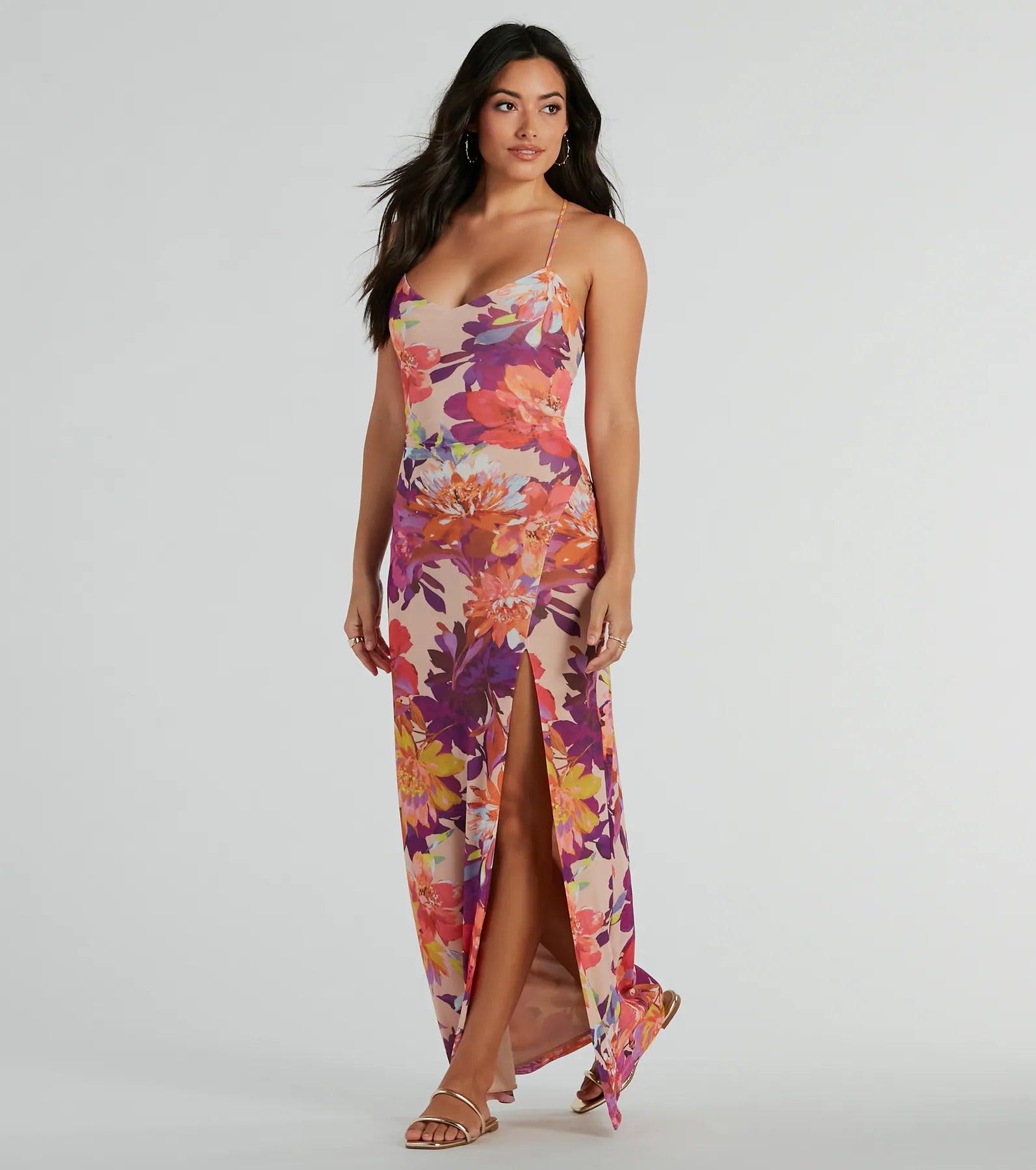 Denim maxi dresses with frayed hems for a casual lookParadise Babe Lace Up Tropical Floral Maxi Dress