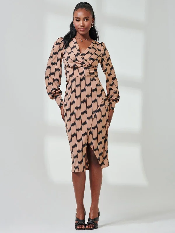 Maxi dresses with one - shoulder designs for a stylish and asymmetric lookPrint Long Sleeve Jersey Pencil Dress, Black/Stone