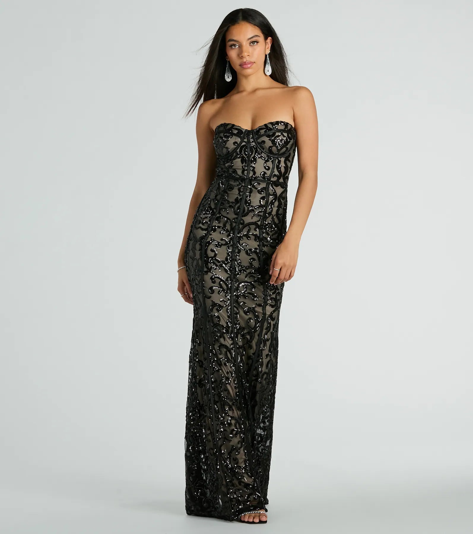 Maxi dresses with pocket details for added functionalitySerena Strapless Corset Sequin Mermaid Formal Dress