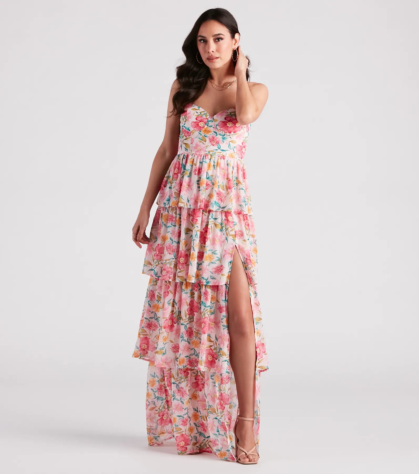 Maxi dresses with off - the - shoulder styles for a romantic and breezy lookSheryl Formal Floral Chiffon Ruffle Dress