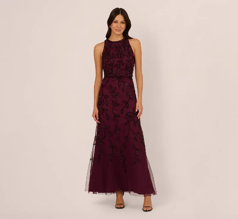 Animal print maxi dresses for a statement - making outfitSleeveless Blouson Mermaid Gown With Jasmine Beading In Cassis