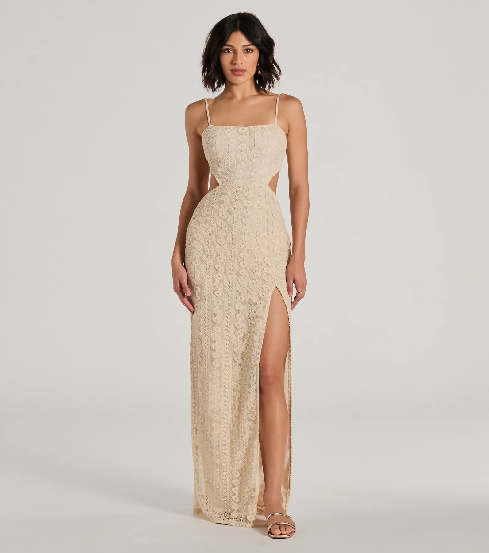 Maxi dresses with a pleated skirt for a timeless and elegant appearanceSunny Thoughts Sleeveless Cutout Crochet Maxi Dress