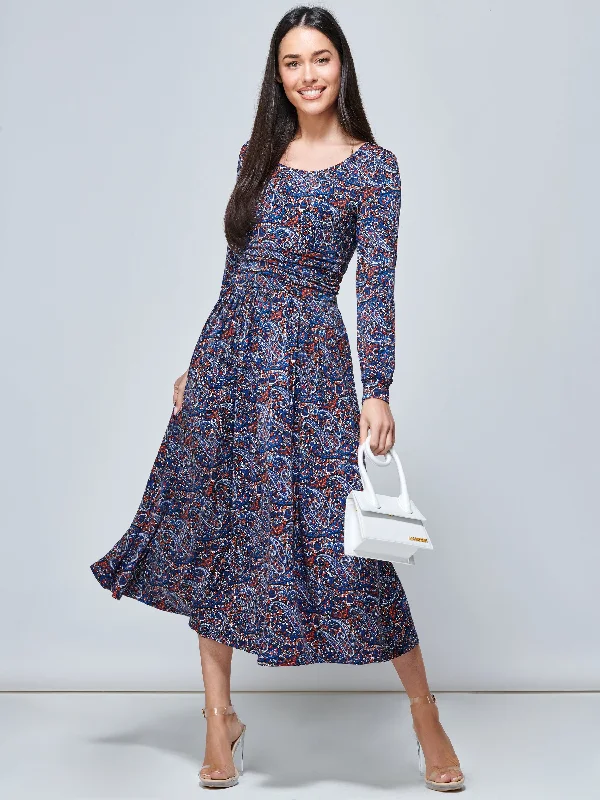 Maxi dresses with embroidered floral motifs for a unique designVeeksha Print Dress, Navy Paisley