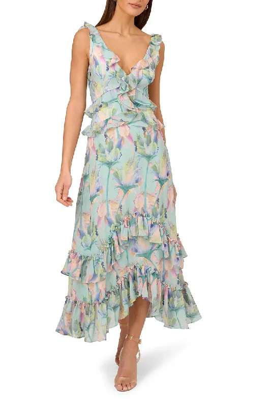 Maxi dresses with cut - out details on the sides for a modern edge Maxi dresses with cut - out details on the sides for a modern edge Adrianna Papell ADAE211173 High Low Floral Print Formal Prom Dress