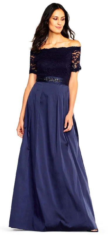 Wedding guest dresses with mesh panels and empire waistsAdrianna Papell AP1E201965 Long Formal Dress Taffeta Ball Gown