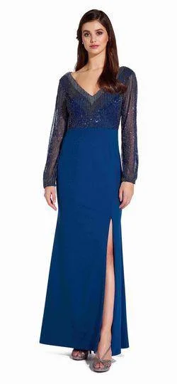 Wedding guest dresses with cold - shoulder ruffled sleeves and knee - length hemsAdrianna Papell AP1E205069 Long Sleeve Mother of the Bride Formal Dress