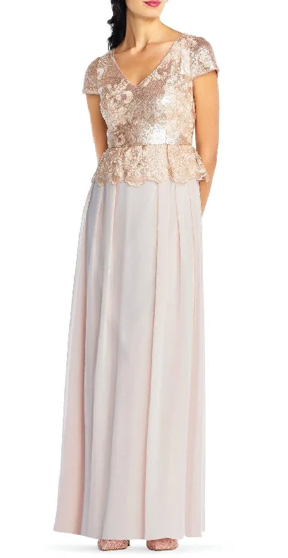 Asymmetric - hem wedding guest dresses in metallic huesAdrianna Papell AP1E203408 Short Sleeve Pleated Sequin Chiffon Dress