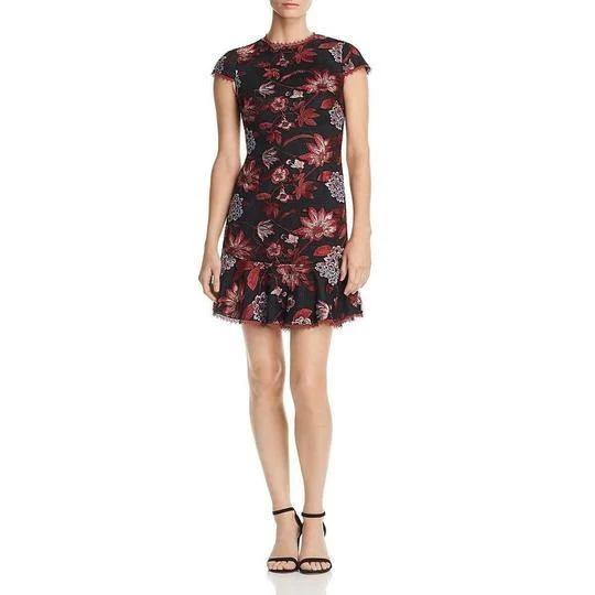 Halter - neck wedding guest dresses with beaded strapsAidan by Aidan Mattox Short Floral Bodice Cap Sleeve