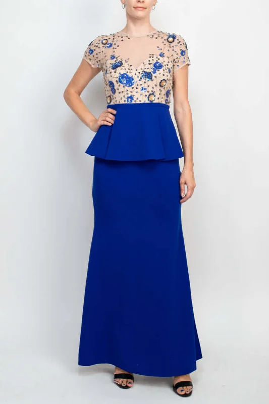 Satin maxi dresses with a high - low hem for a modern twist Satin maxi dresses with a high - low hem for a modern twist Aidan Mattox MD1E202604 Long Ruffle Formal Peplum Dress