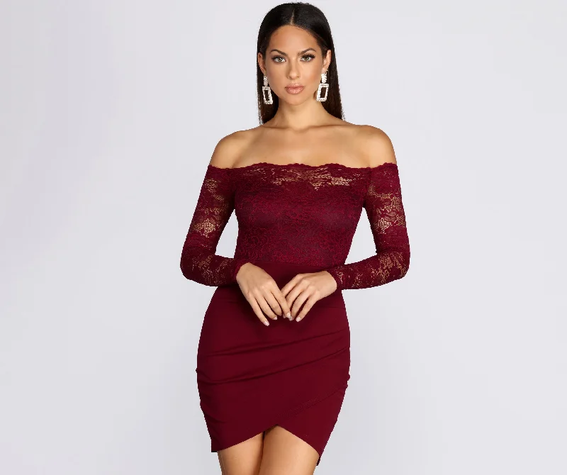 Mini dresses with ruched bodices for a feminine touchAll That Lace Mini Dress